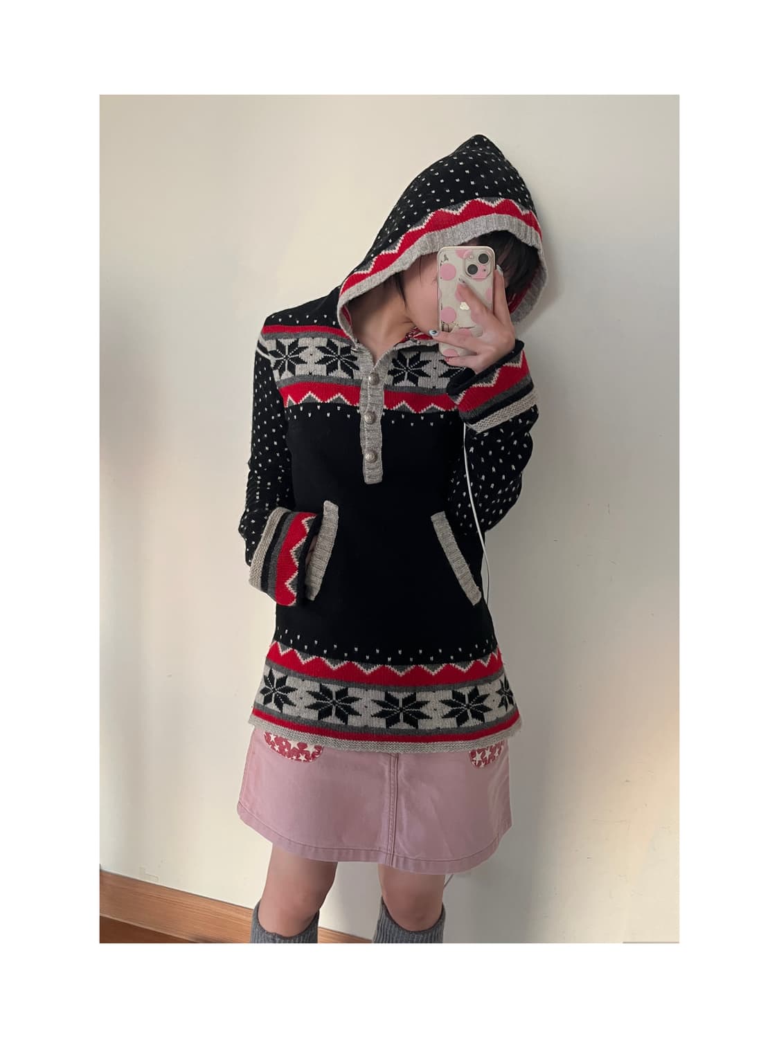 히스테릭 글래머 아카이브 노르딕 눈꽃송이 니트 후드집업 후드티 스웨터 상품이미지2