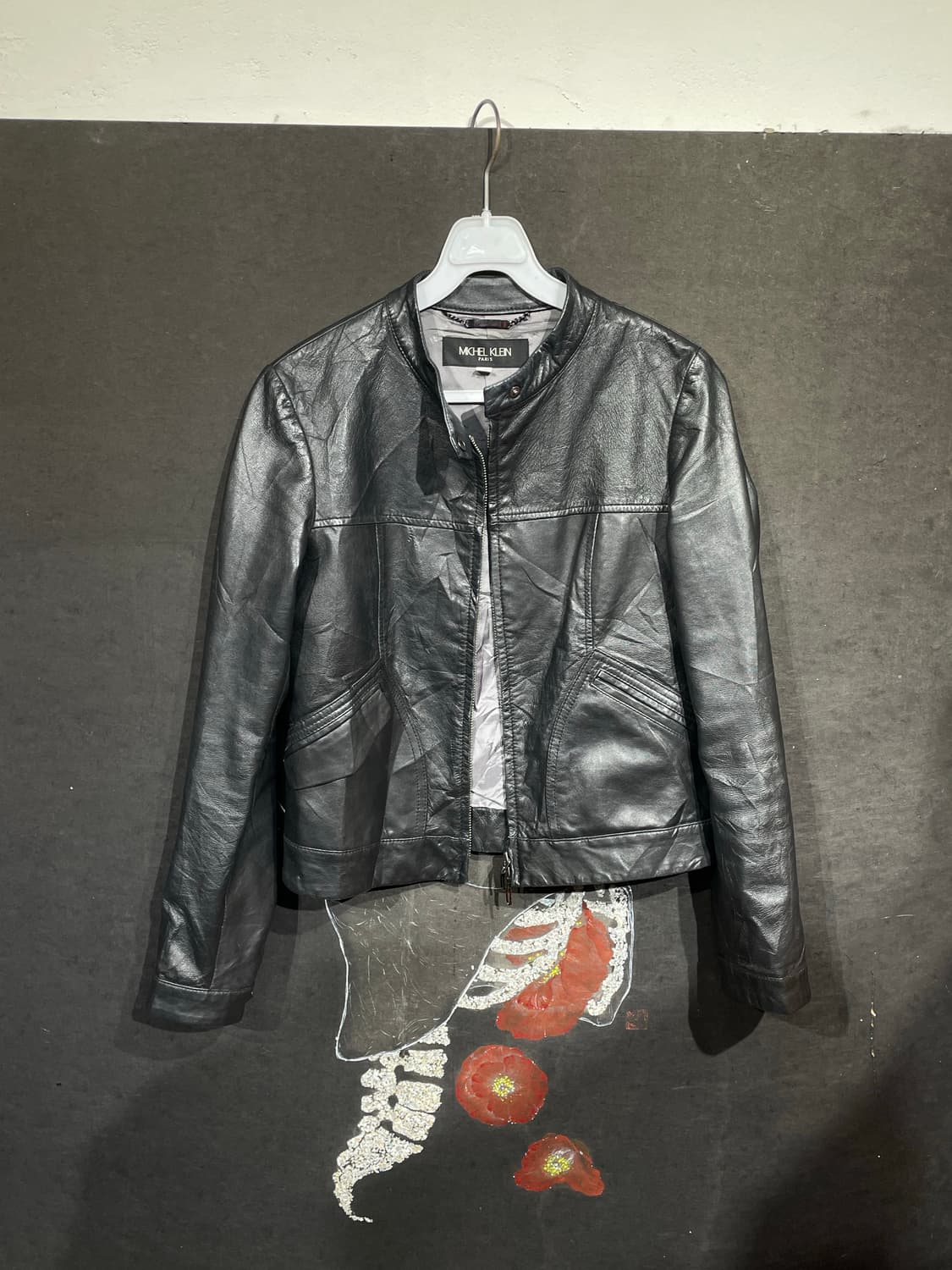 미쉘클랑 램스킨 차이나카라 크롭 가죽 자켓 38 상품이미지6