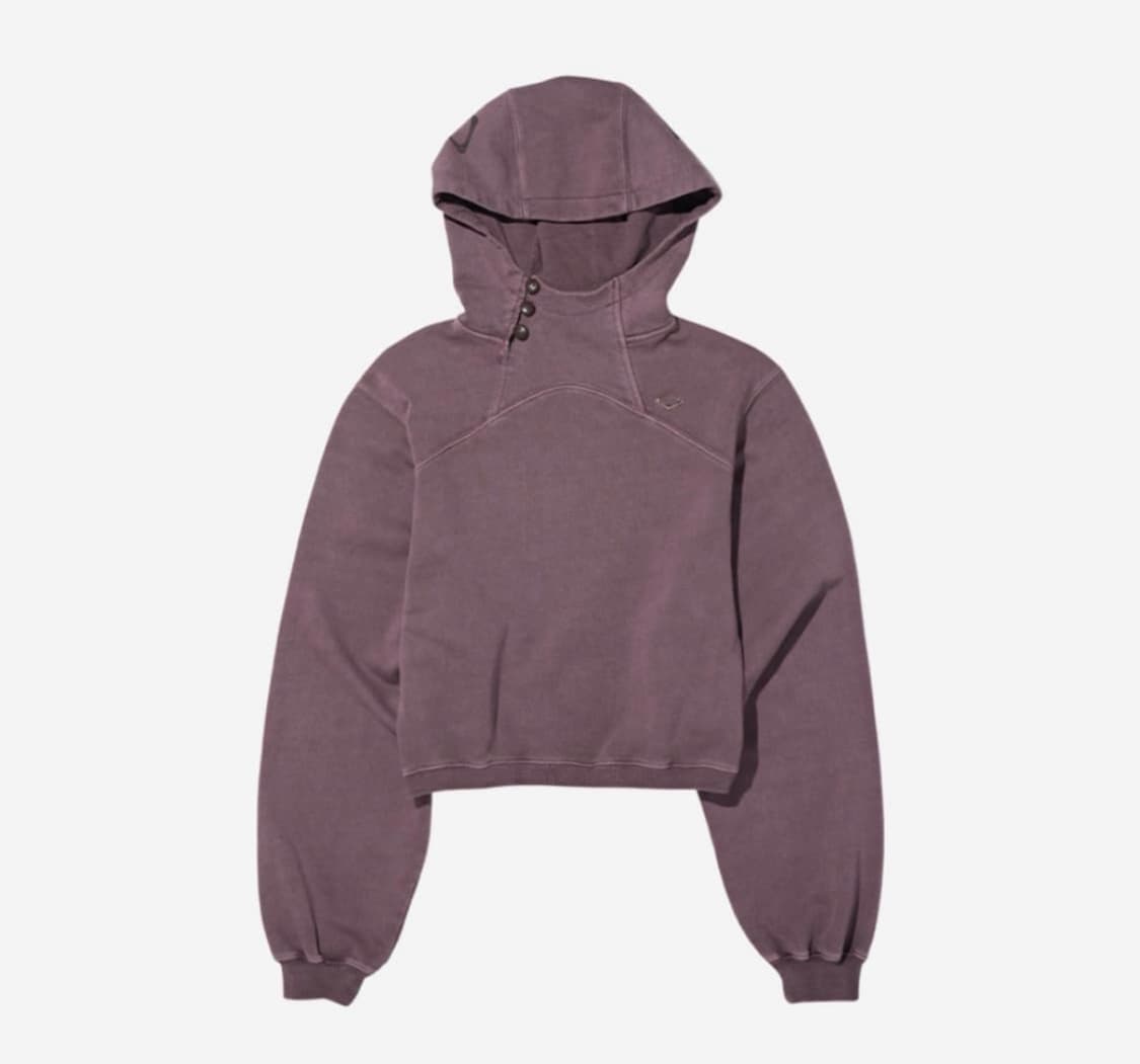 미스치프 사이드 버튼 업 크롭 후드 레드브라운 상품이미지1