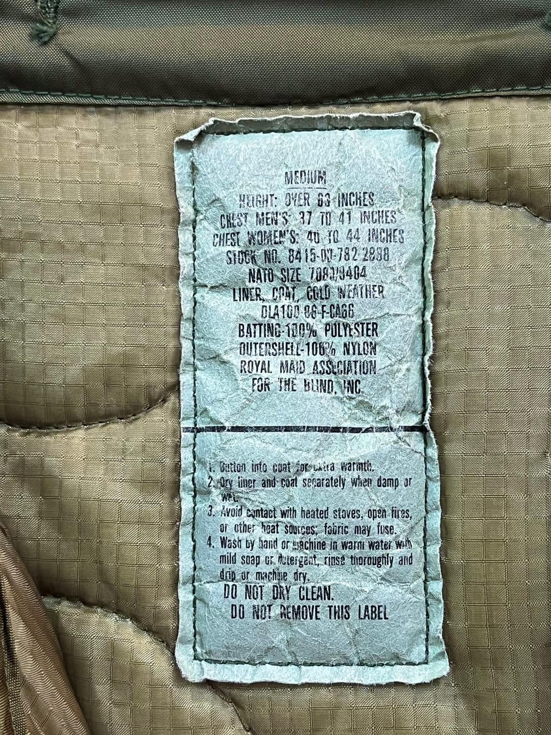 미군 오리지널 M-65 필드 자켓 라이너 M 상품이미지2