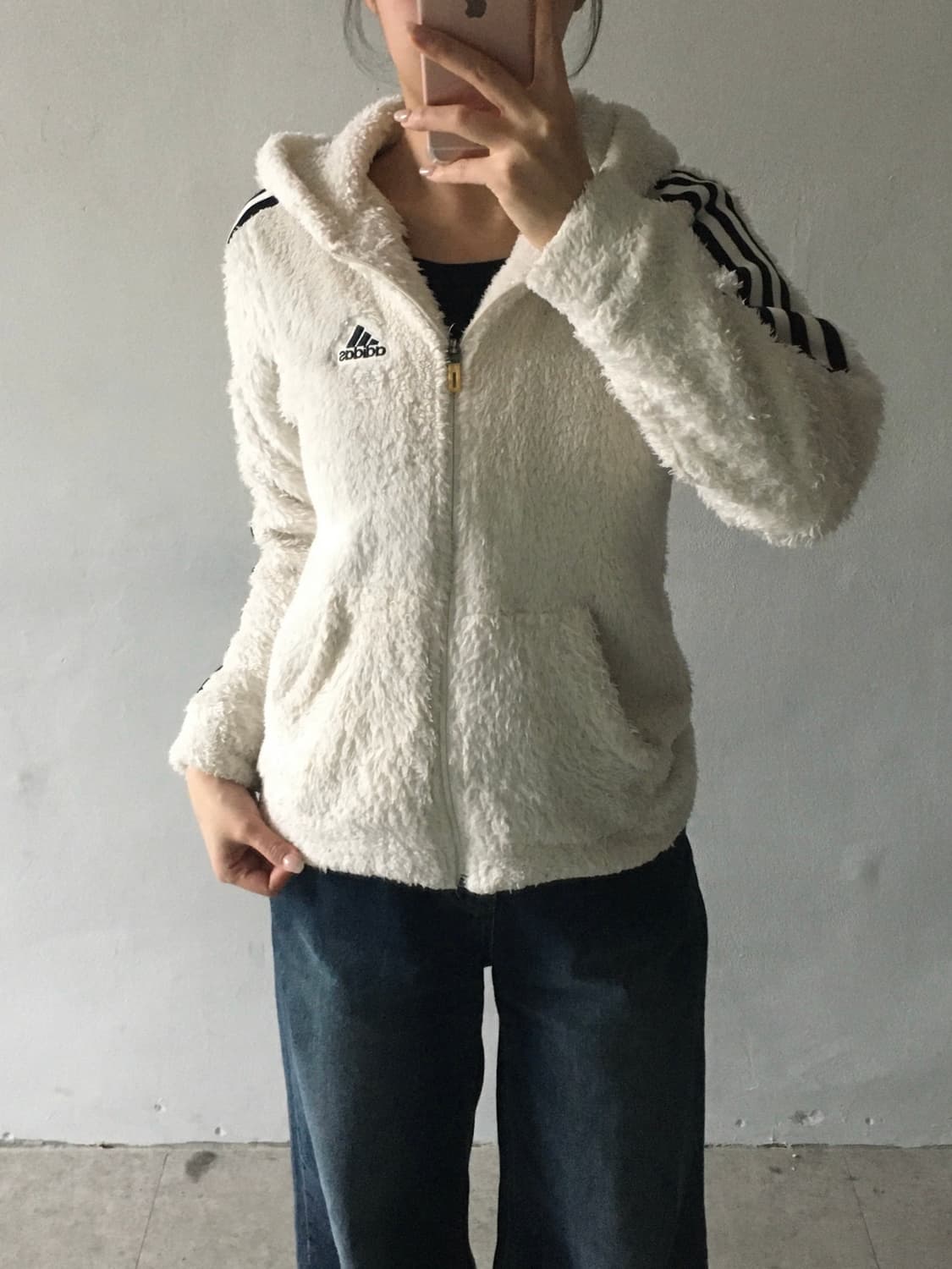 아디다스 삼선 쉐르파 후드집업 상품이미지1