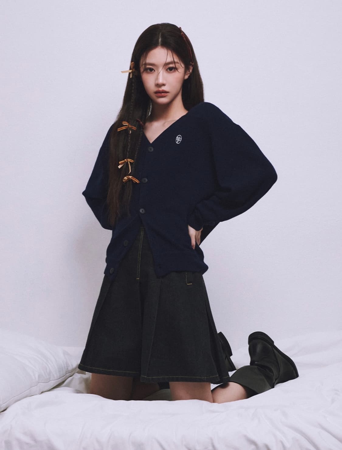 마리떼프랑소와저버 데님 플리츠 스커트 블랙 상품이미지3