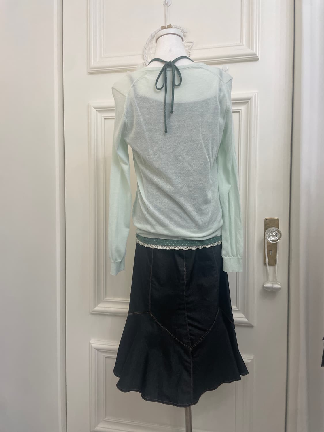 indi denim stitch point flare skirt 상품이미지8