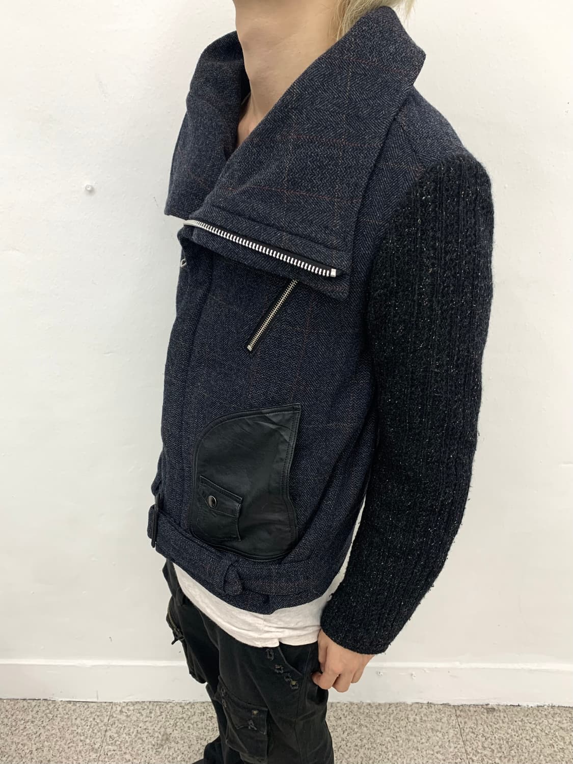 highneck leather patch knit jacket  상품이미지9
