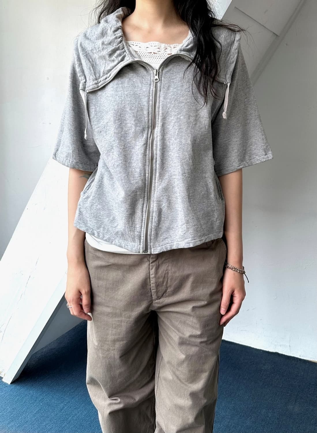 Cotton swear H/S 2way neck zip parker 상품이미지6