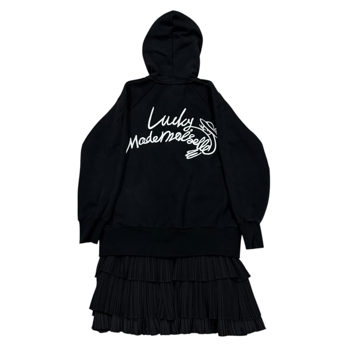 럭키슈에뜨 플리츠 롱 기모 후드집업 자켓 블랙 상품이미지4