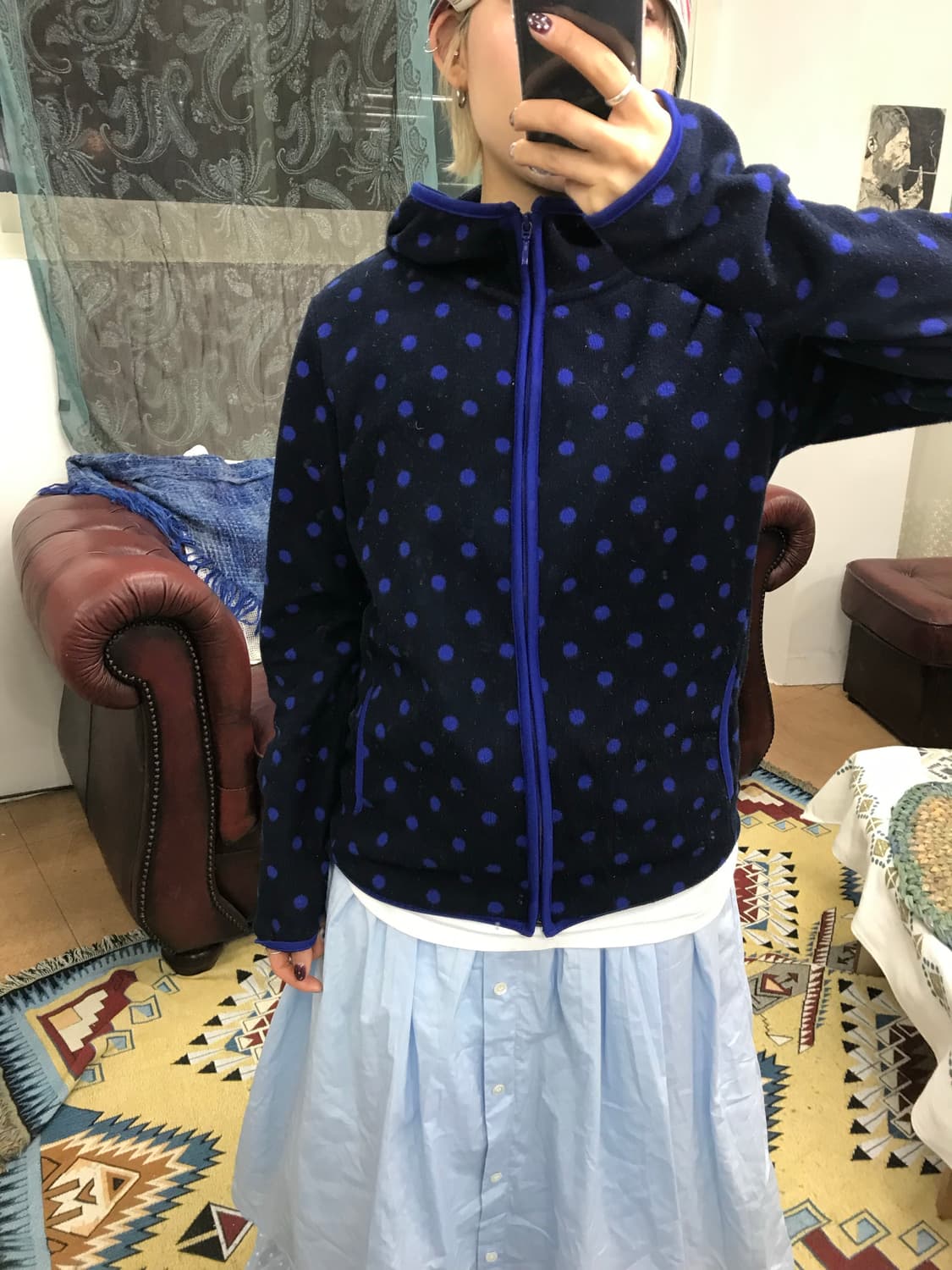 유니클로 여성 도트 후드 후리스 (Z1043) 상품이미지1