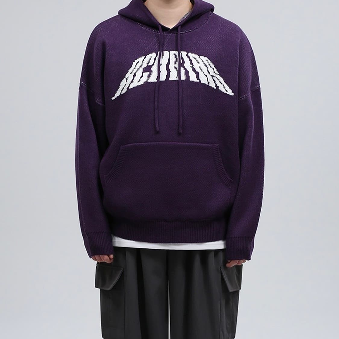 오버핏 프린팅 포인트 니트 후드티 상품이미지8