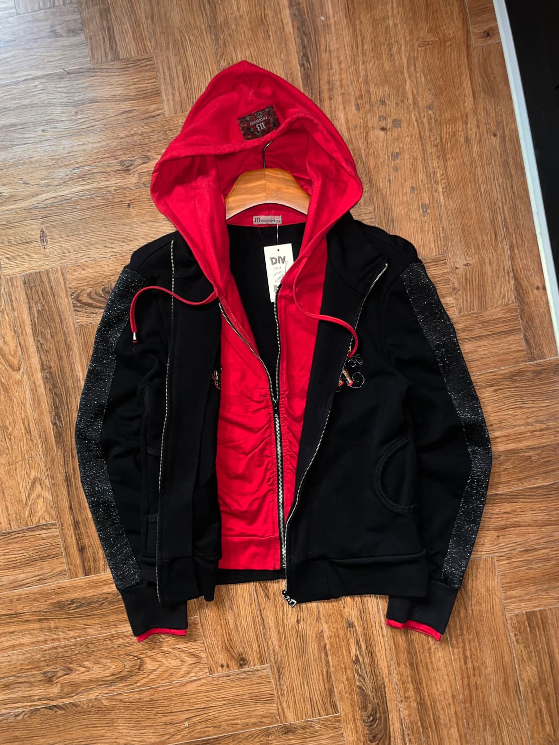 INDIBUNI 빈티지 레이어드 자수 후드집업 상품이미지1