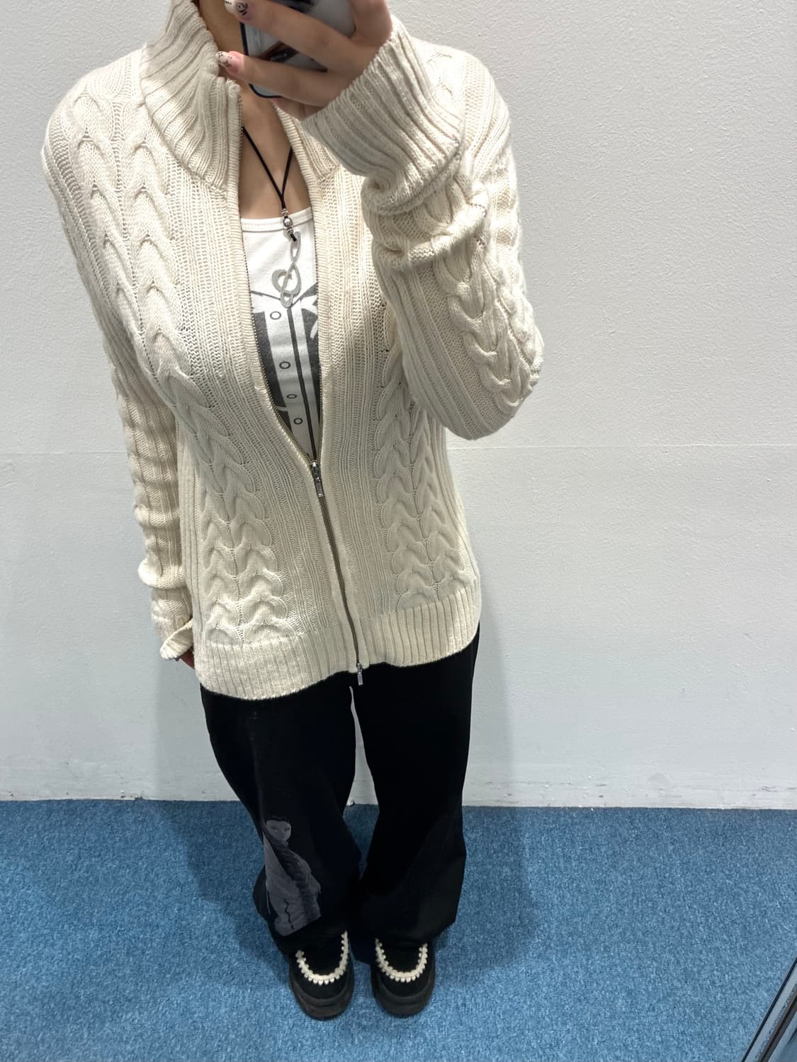 아이보리 니트집업 상품이미지4