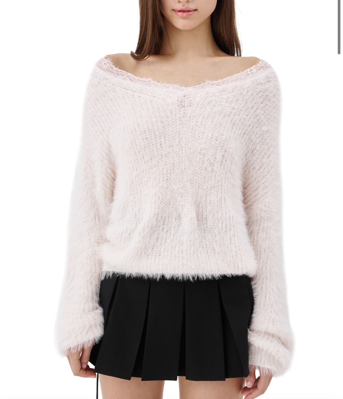 [새상품] 클리시어 블러쉬 레이스 오프숄더 니트 핑크 블러시 상품이미지1