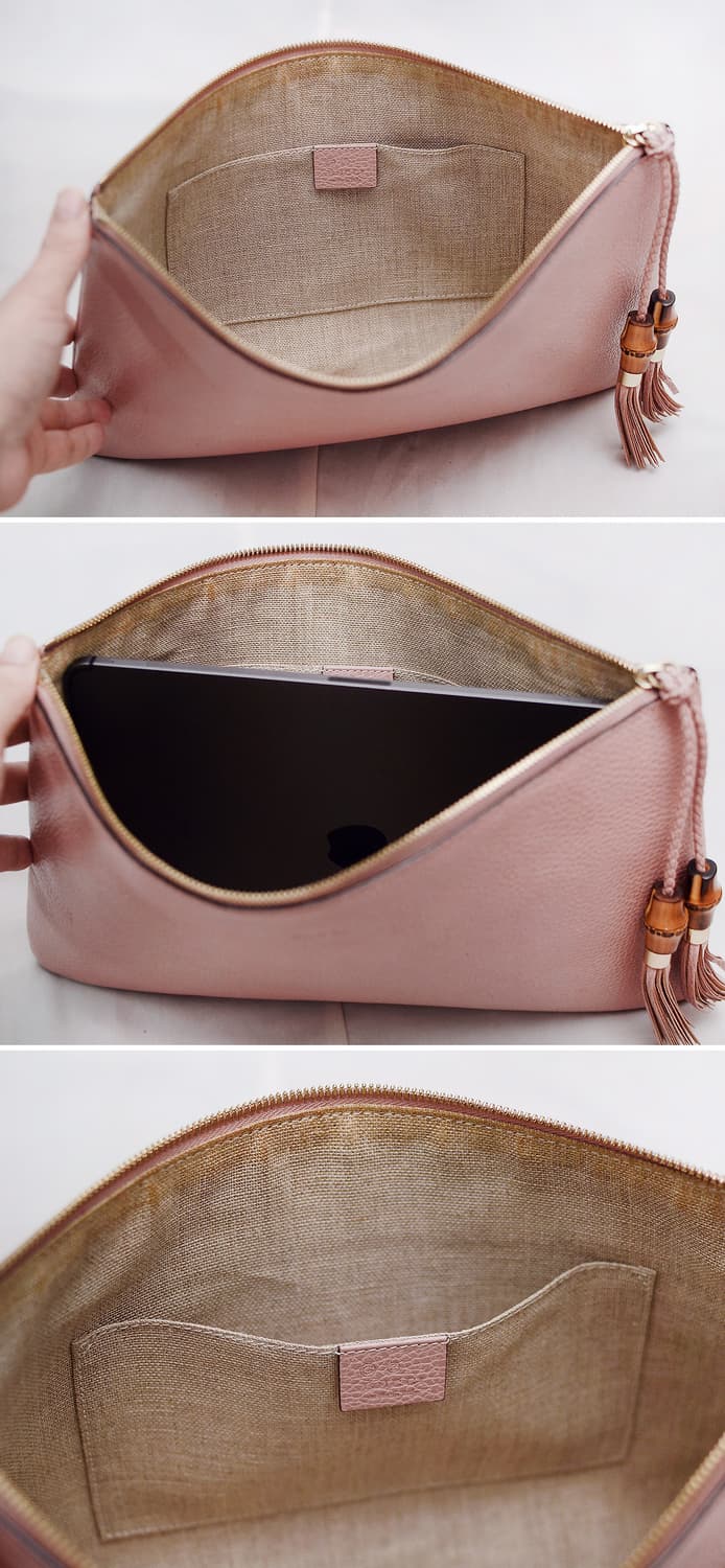 구찌 (GUCCI) 뱀부 테슬 페일핑크 토고가죽 클러치백 상품이미지5