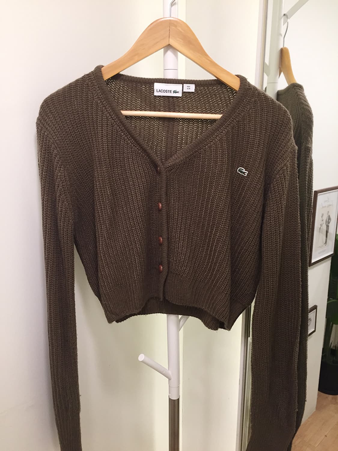 여성 라코스테 V넥 크롭가디건 100 상품이미지3