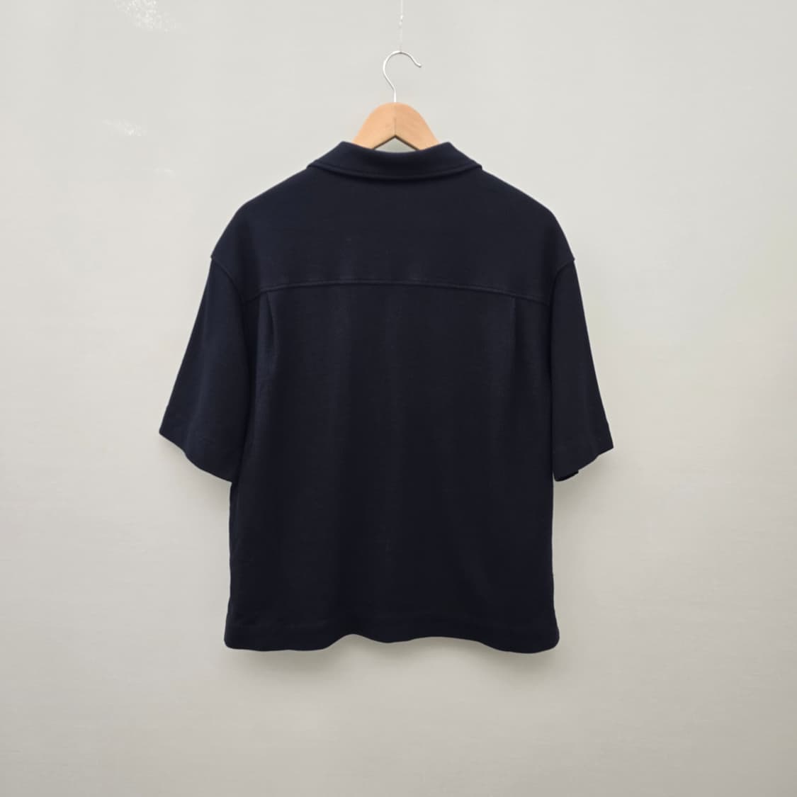 COS 코스 릴렉스드 핏 와플 니트 오픈 칼라 셔츠 - 네이비 상품이미지5