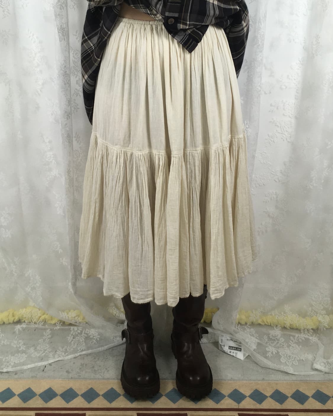 Cream Cotton Tiered Midi Skirt 상품이미지5