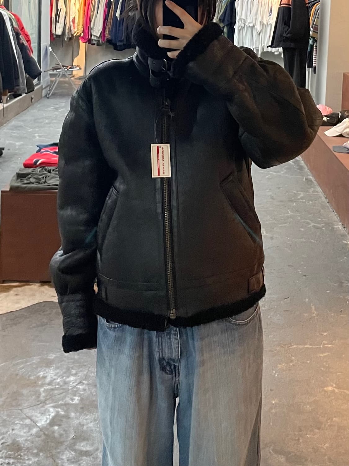 스투시 B-3 블랙 램스킨 무스탕 레더자켓 H2360 상품이미지1