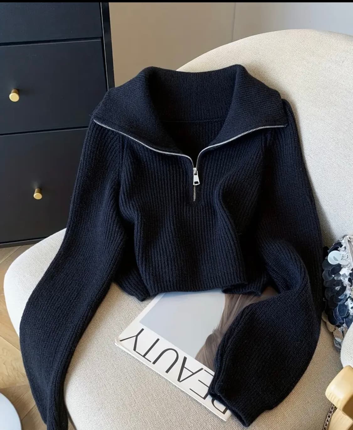 블랙 반집업니트 상품이미지3