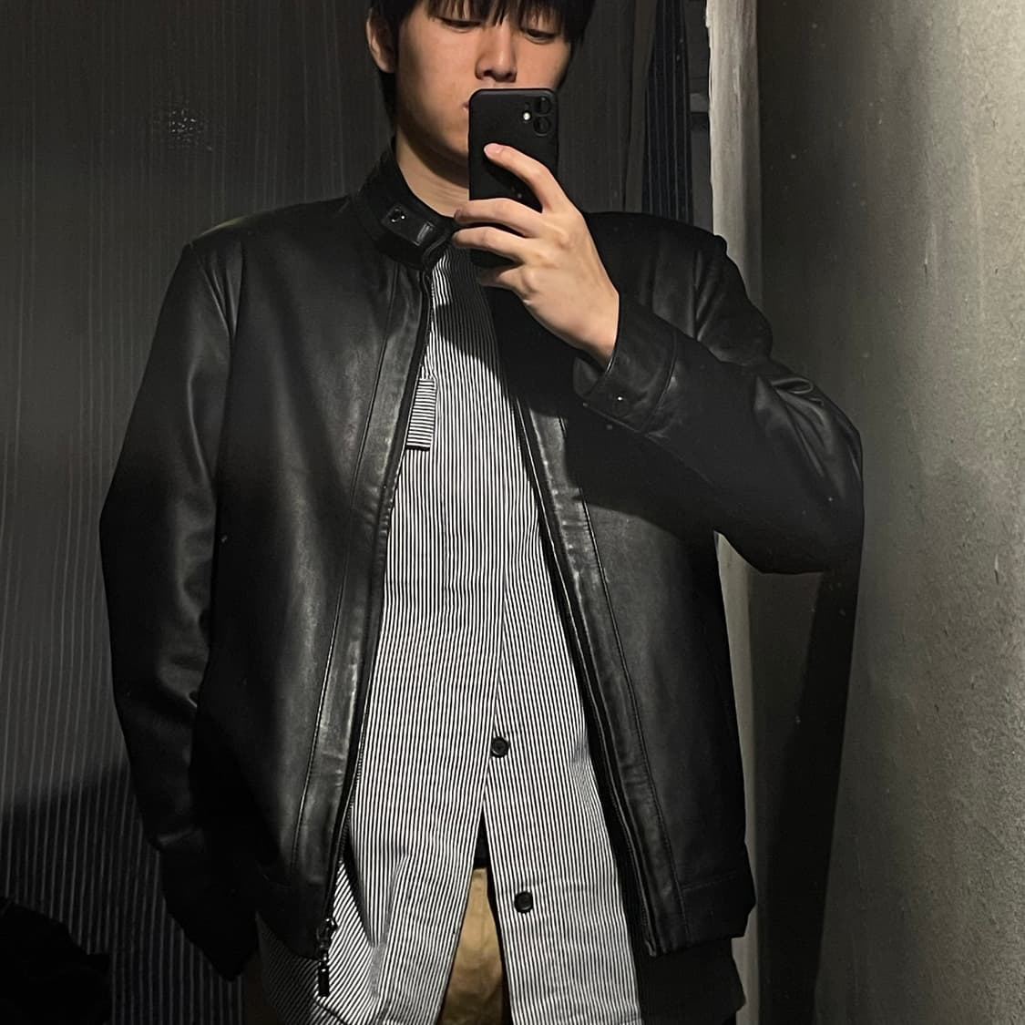 파브리지오 00s 블랙 네크비조 모크넥 램스킨 양가죽 레더자켓 가죽자켓 상품이미지1