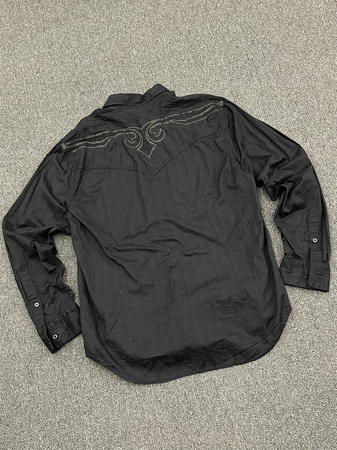 XL)Affliction 빈티지 레더 프린팅 블랙 셔츠 상품이미지6