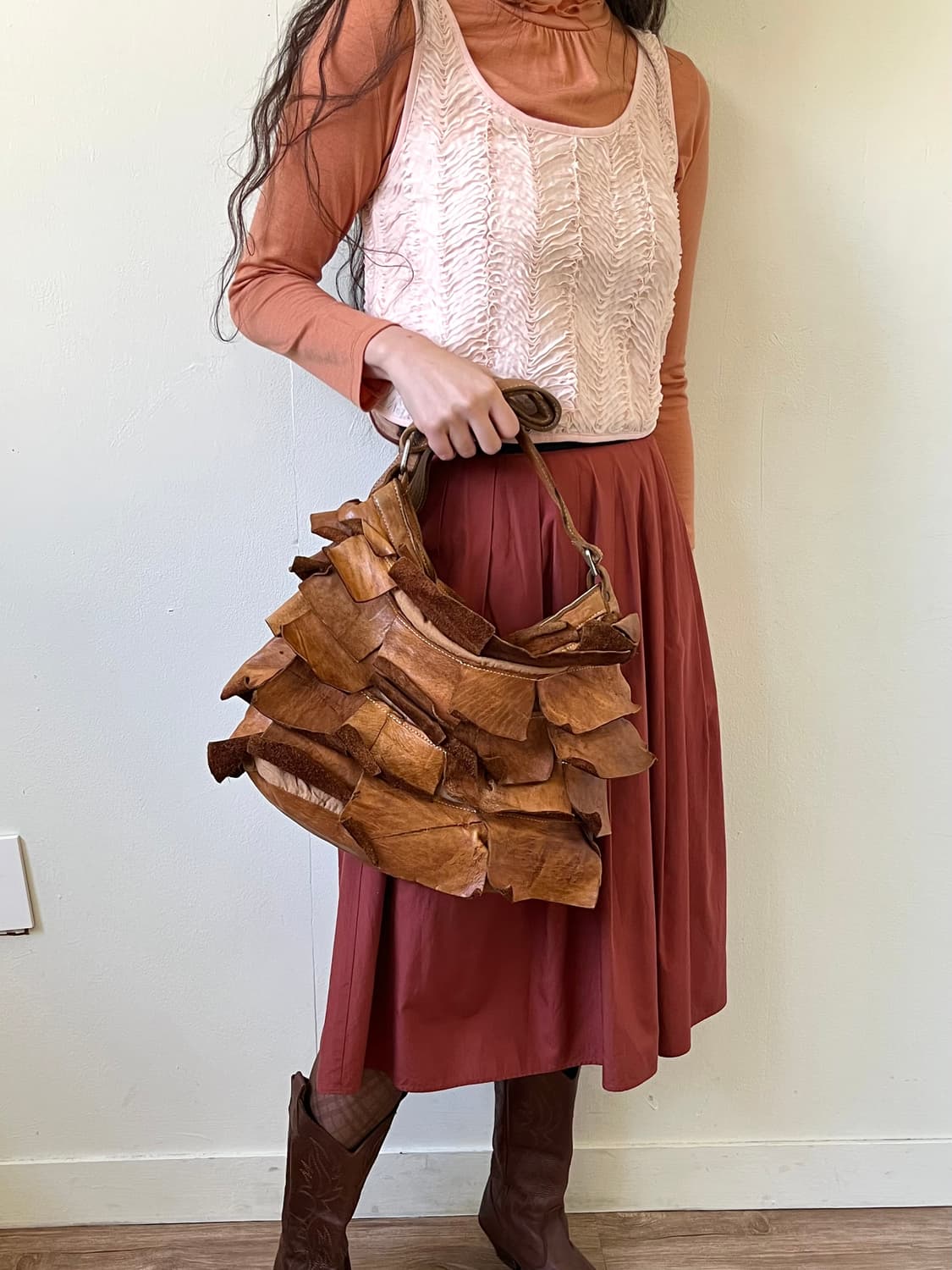 90’s Japan vtg 레이어드 리얼 레더 백 상품이미지5