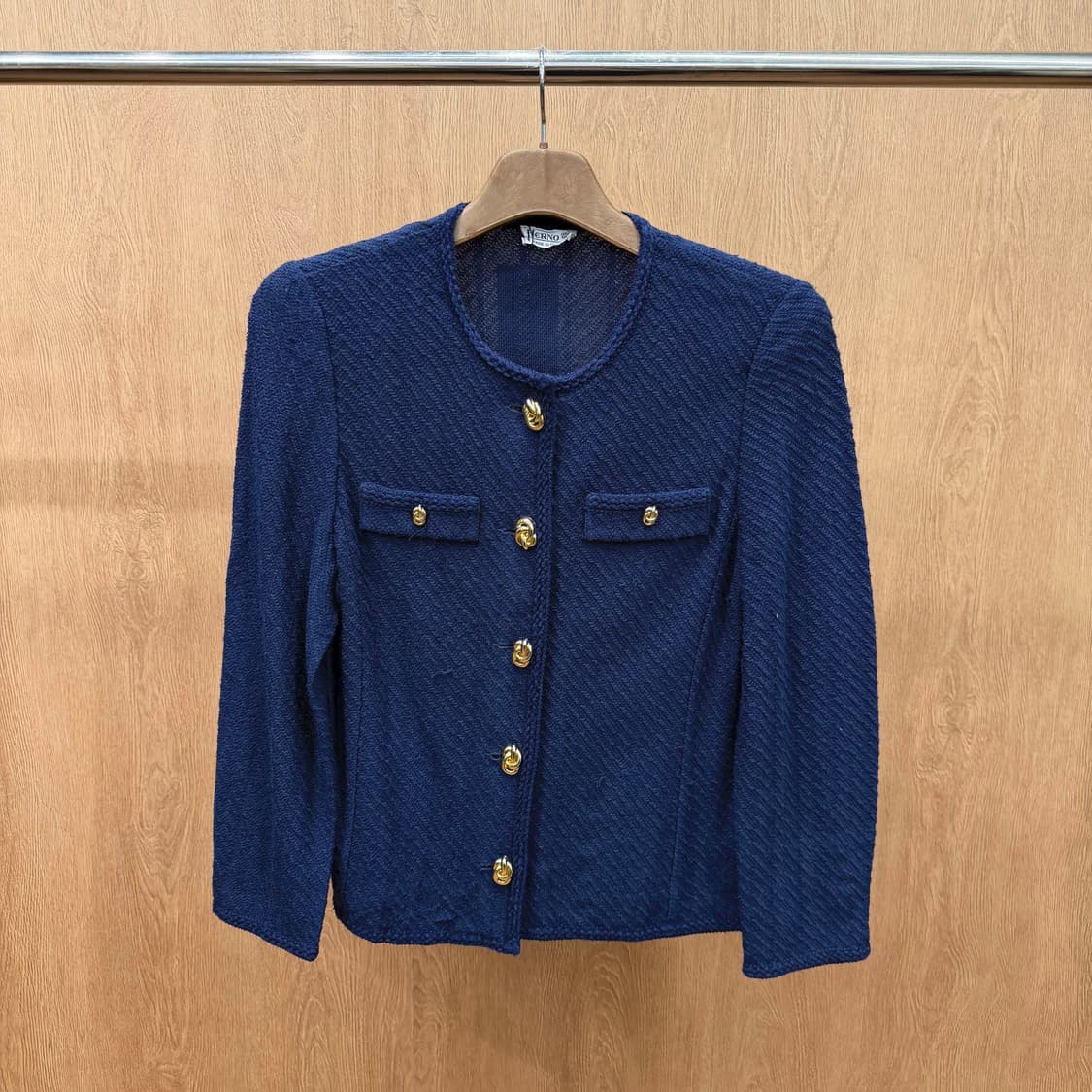 에르노 라운드넥 코튼 자켓 골드 버튼 디테일 레귤러핏 블루 상품이미지2