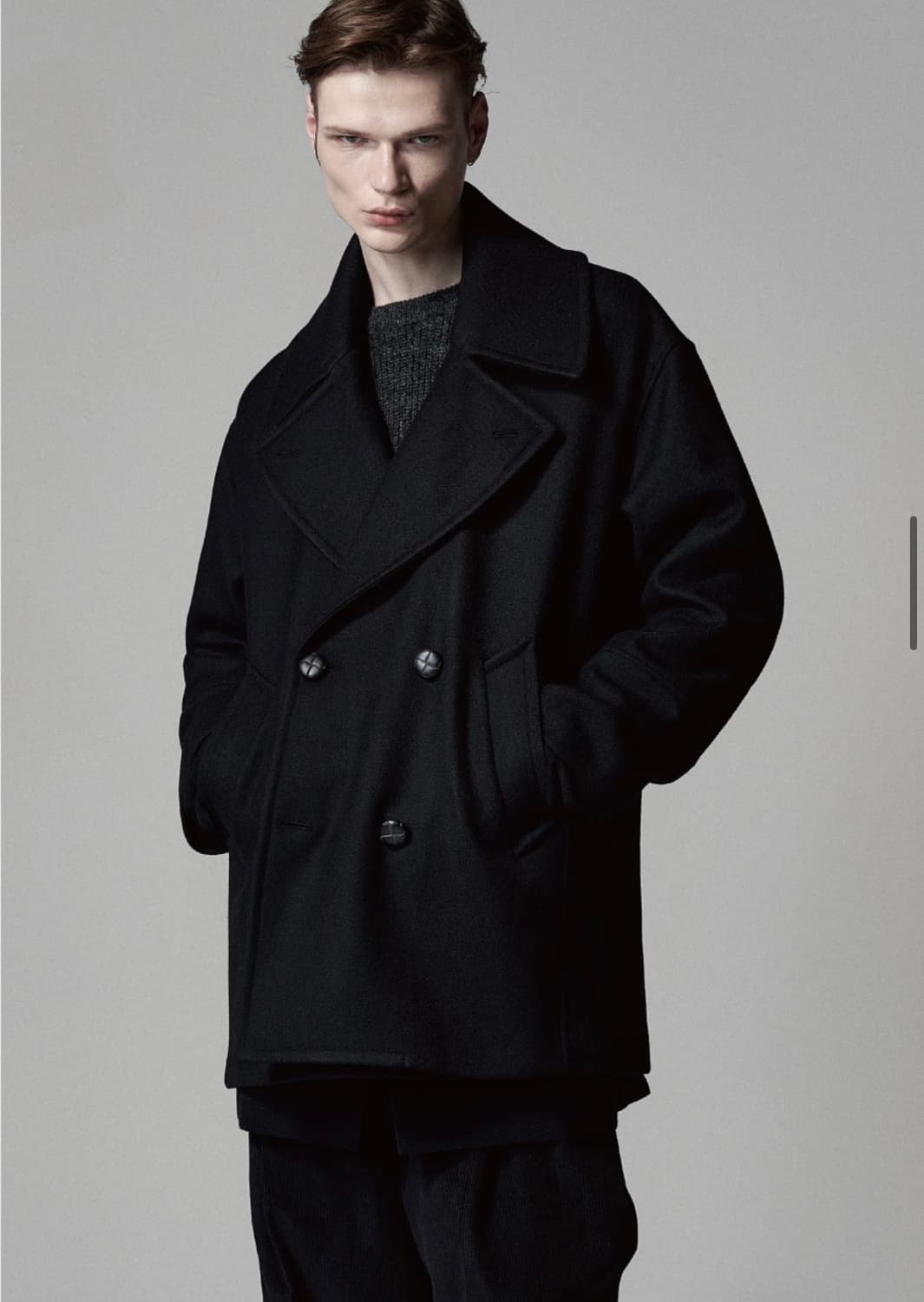 노이어 울 트위드 오버핏 피코트 블랙 상품이미지1