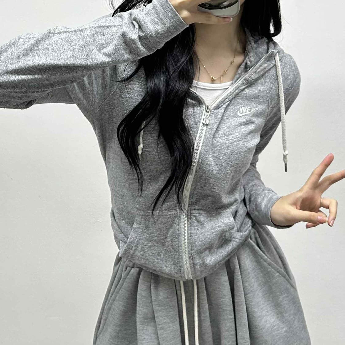 나이키 y2k 여리핏 그레이 후드집업 희귀져지(L) 상품이미지1