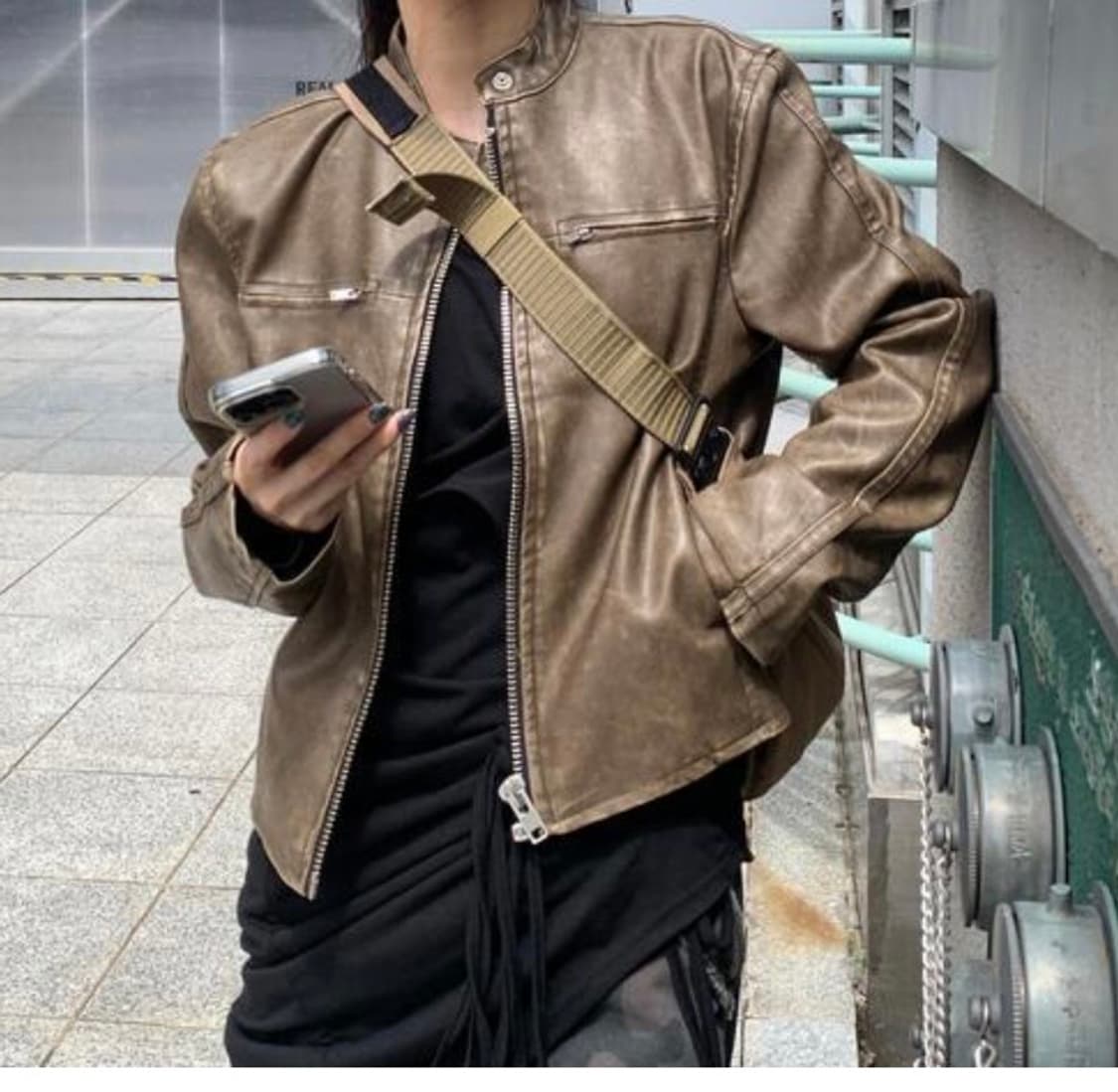 브라운 워싱 레더자켓 상품이미지4