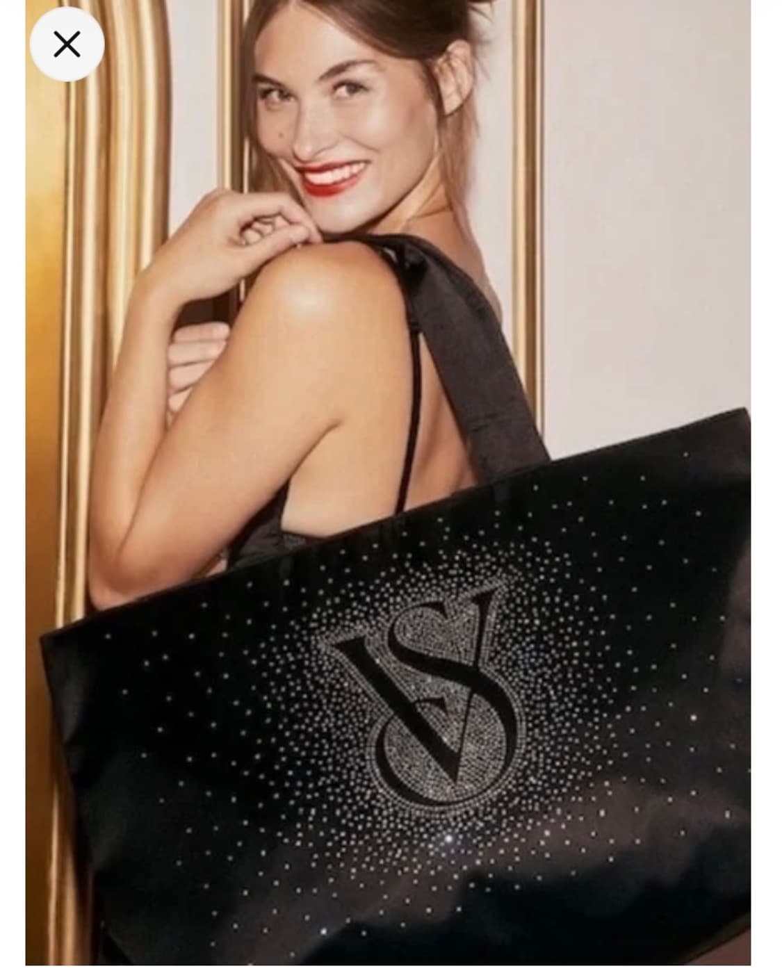 빅토리아 시크릿 Y2K 새틴 토트백 블랙 숄더백 빅백 큐빅 스파클 상품이미지1