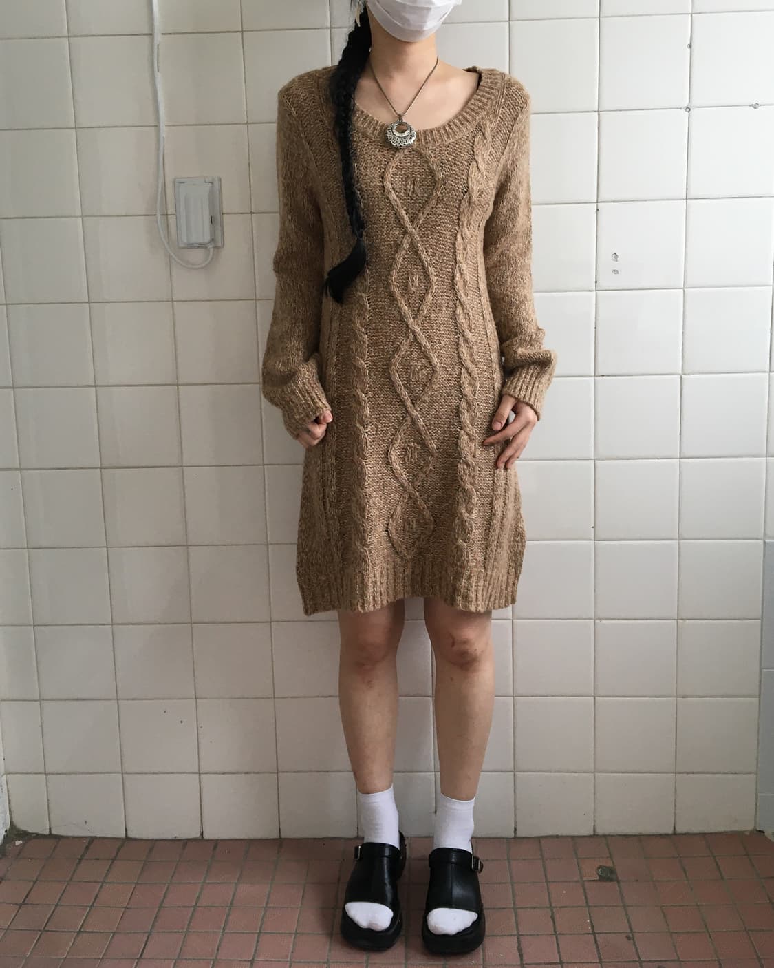 Cable pattern knit onepiece 상품이미지1