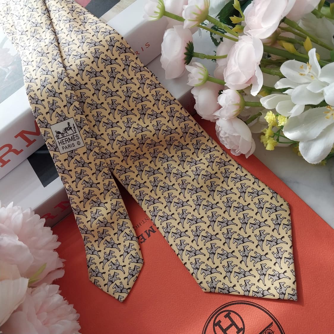 에르메스 실크 옐로우 승마 모티브 넥타이 9.5cm A-등급  K1329 상품이미지2