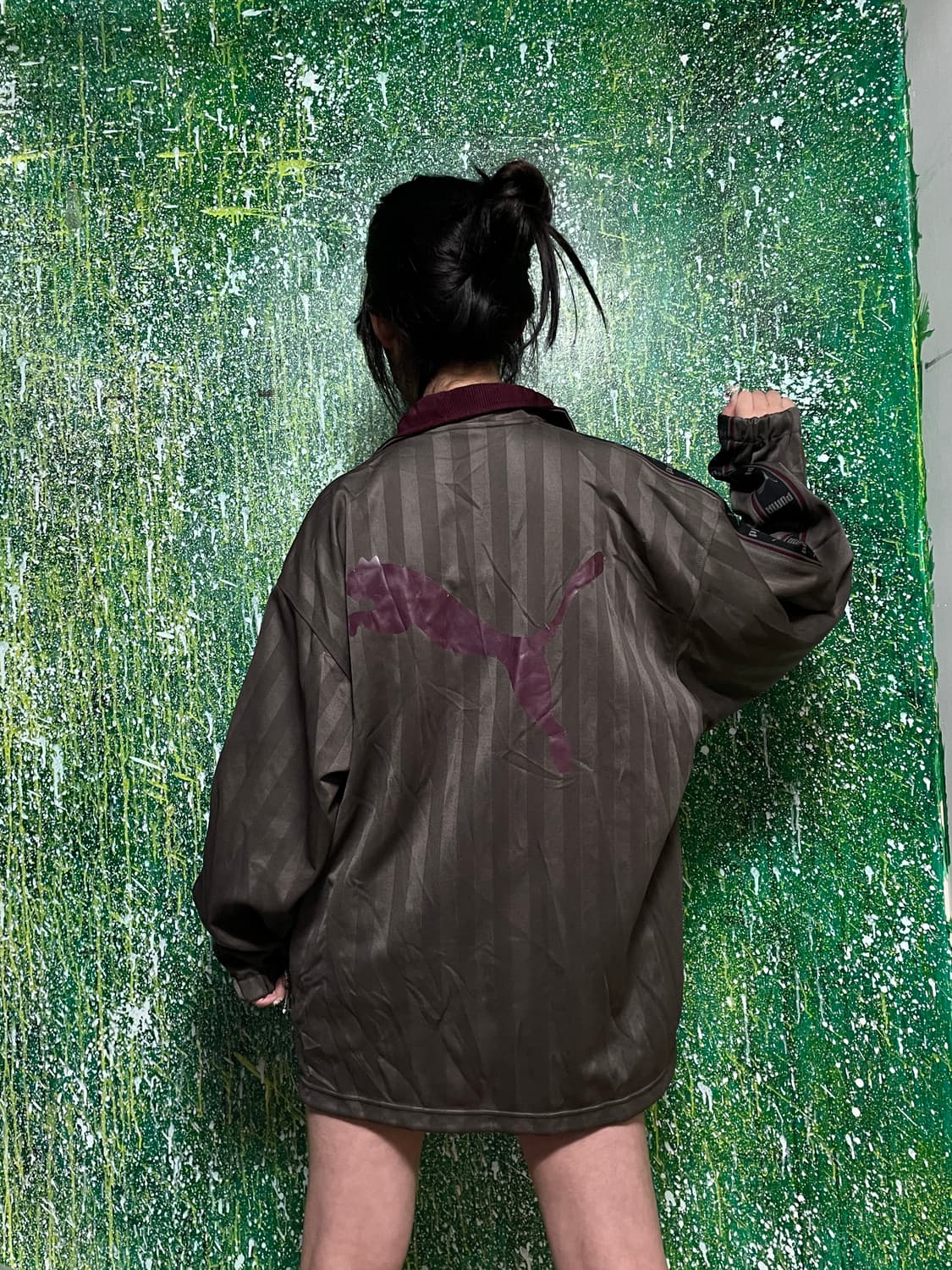 퓨마 초코 브라운 버건디 빅로고 오버핏 사이드라인 져지 L XL 상품이미지2