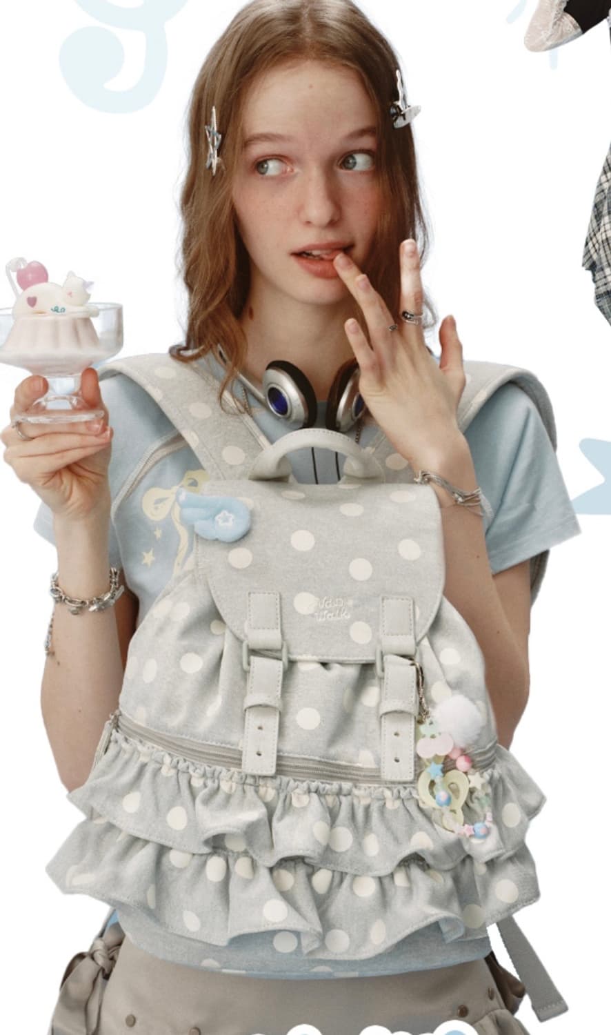 반워크 셔링 미니 백팩 그레이 도트 여름가방 여행가방 상품이미지1