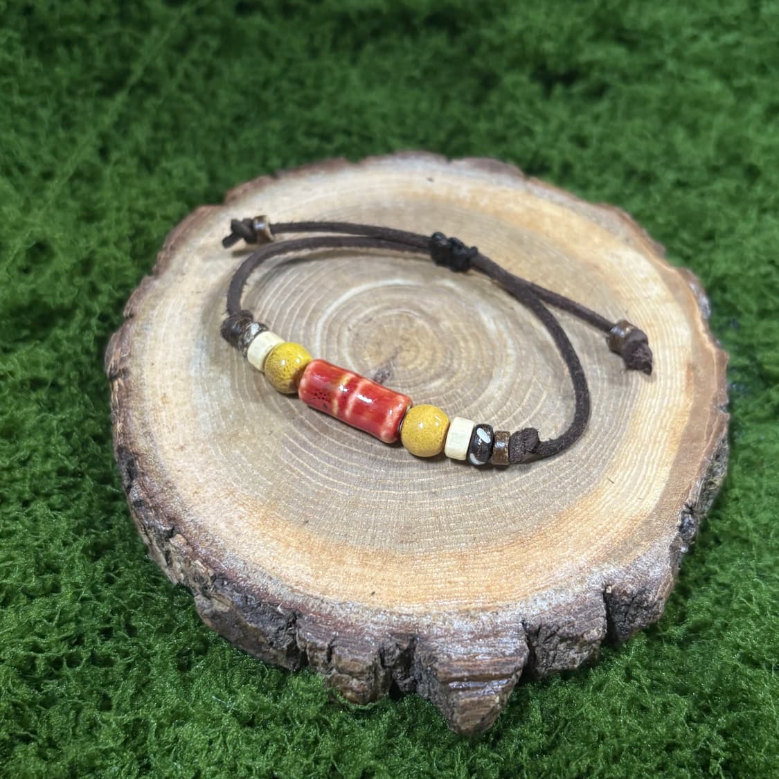 핸드메이드 길이조절 소가죽끈 도자기 우드 나무비즈 에스닉 보헤미안 팔찌 상품이미지4