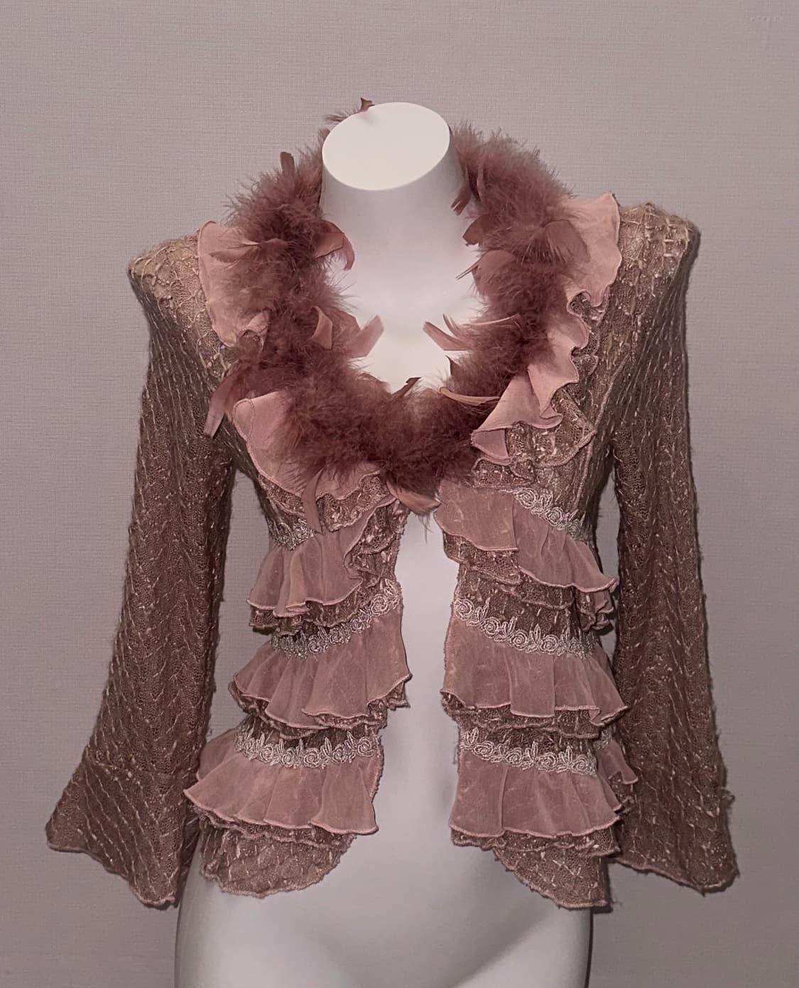 빈티지 깃털 레이스 프릴 페어리 가디건 상품이미지1