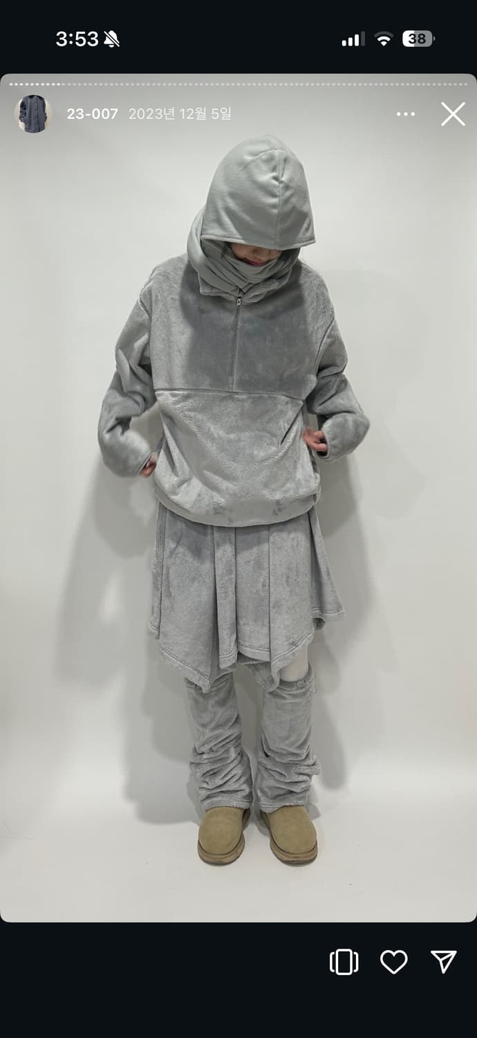 지초이 컴포트 23-007 플리스 플레어 스커트+레그워머 세트 그레이 상품이미지1