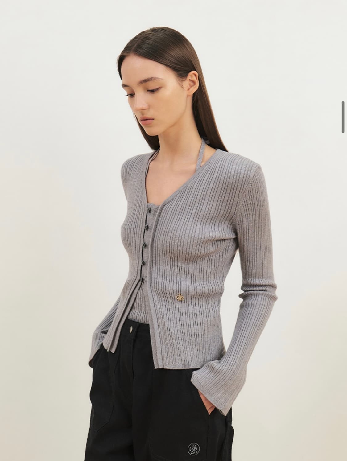 시티브리즈 골지 홀터넥 슬리브리스 가디건 세트_GREY 상품이미지1