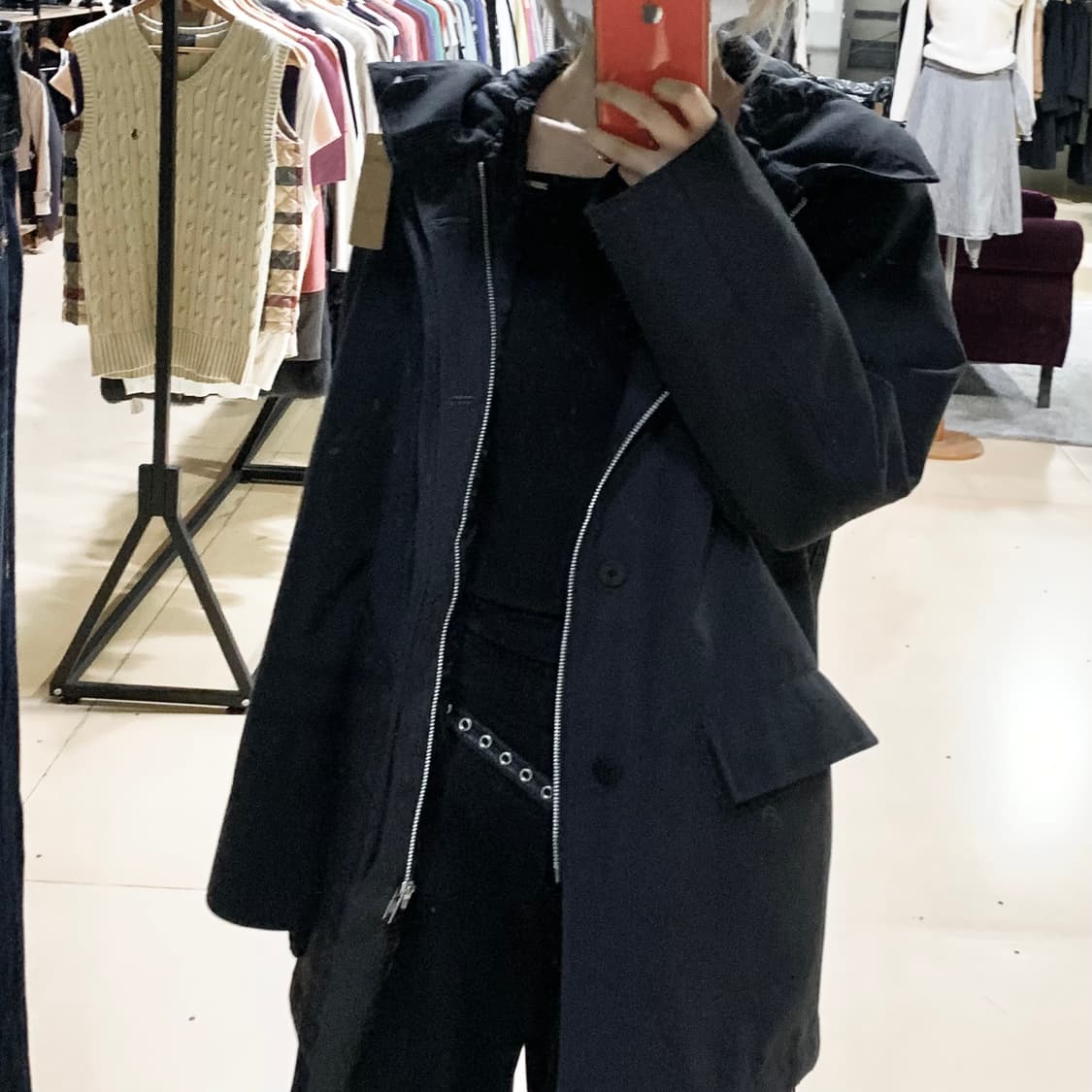요지야마모토 블랙 버튼 후드 자켓 L 정품 빈티지 남녀공용 상품이미지3