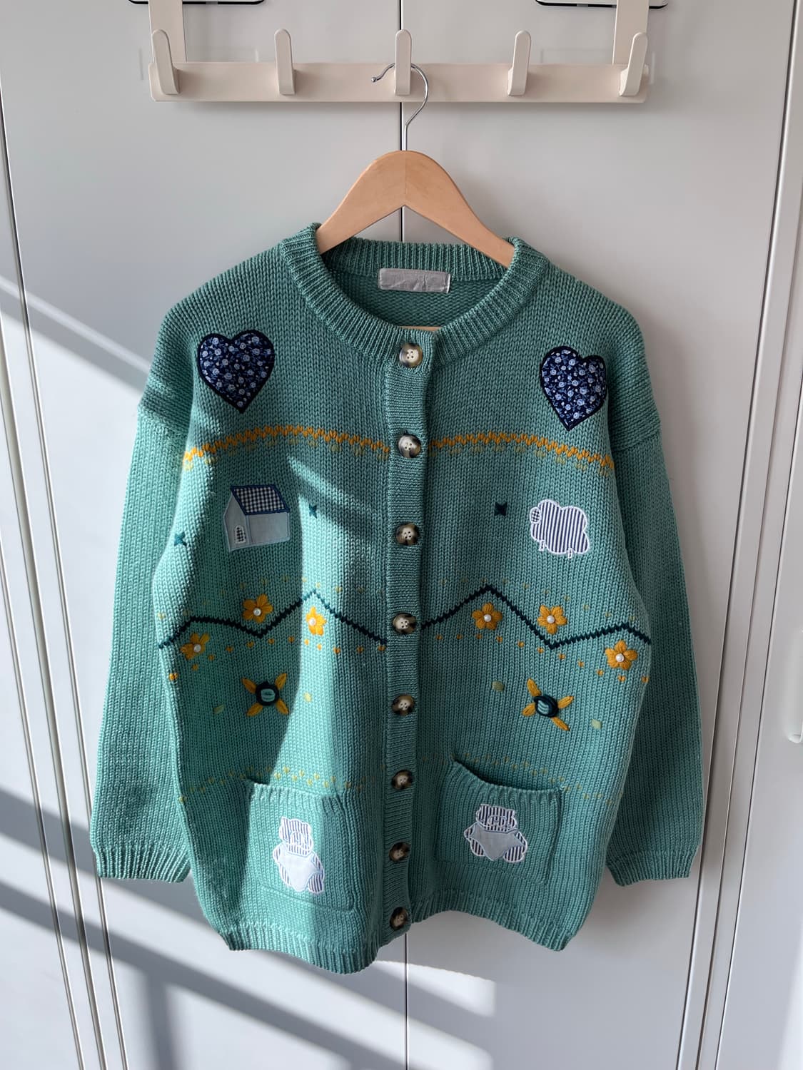 Mi place 자수 패치 울니트 가디건 민트 상품이미지7