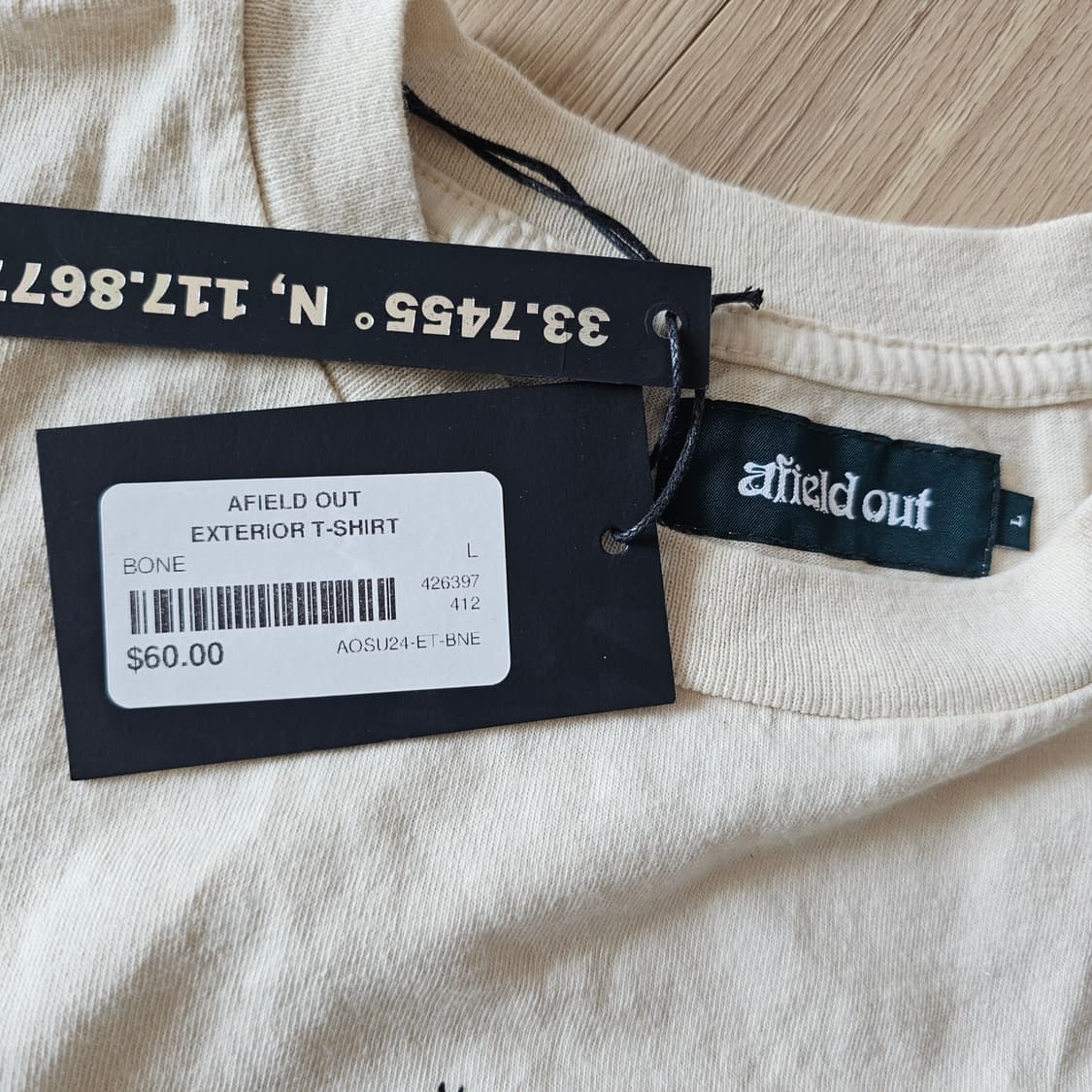 L 100 새제품) 어필드아웃 익스테리어 반팔 그래픽 티셔츠 내츄럴 상품이미지7