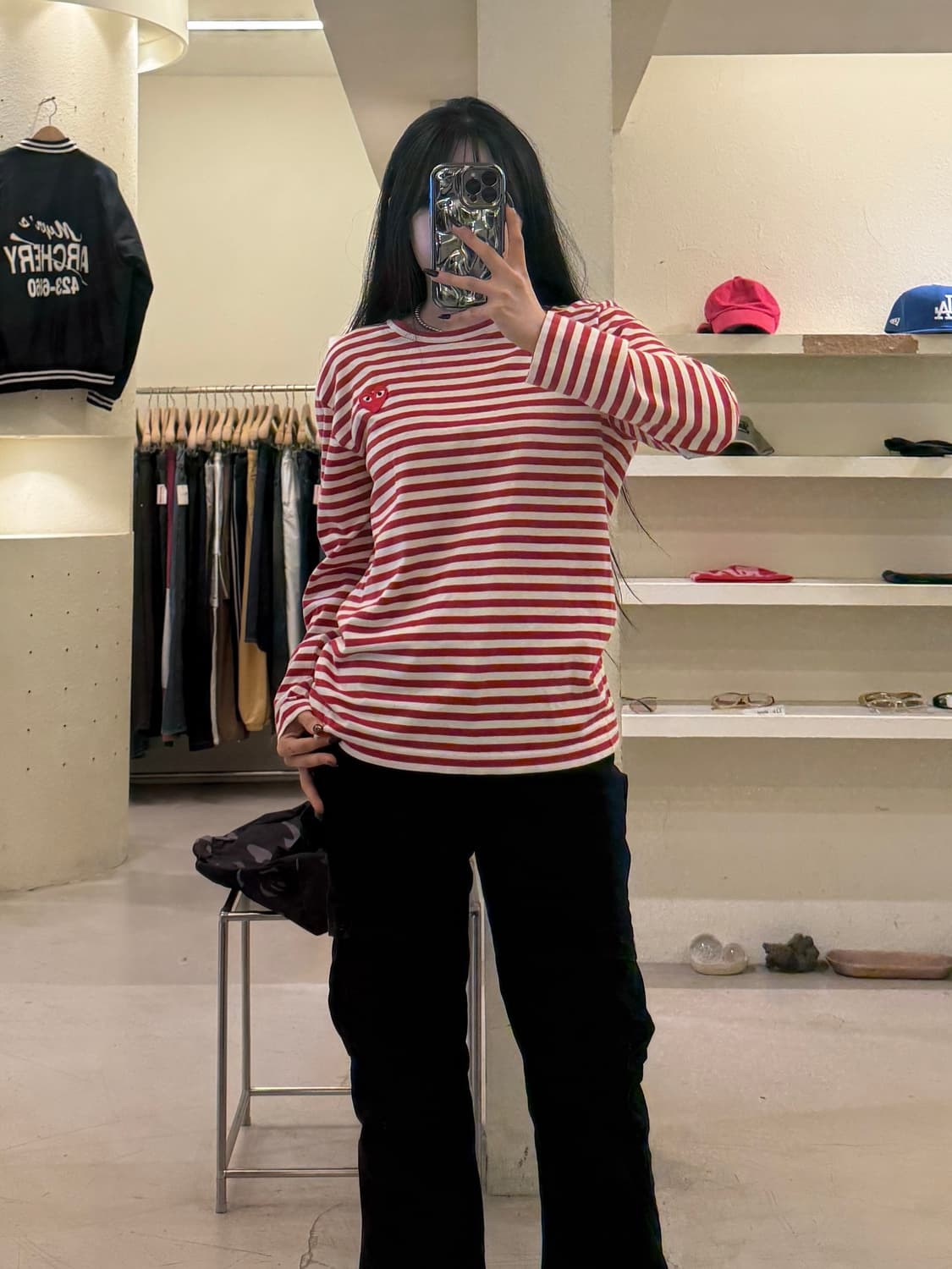 꼼데가르송 레드 하트 와펜 스트라이프 티셔츠 U1617 상품이미지1