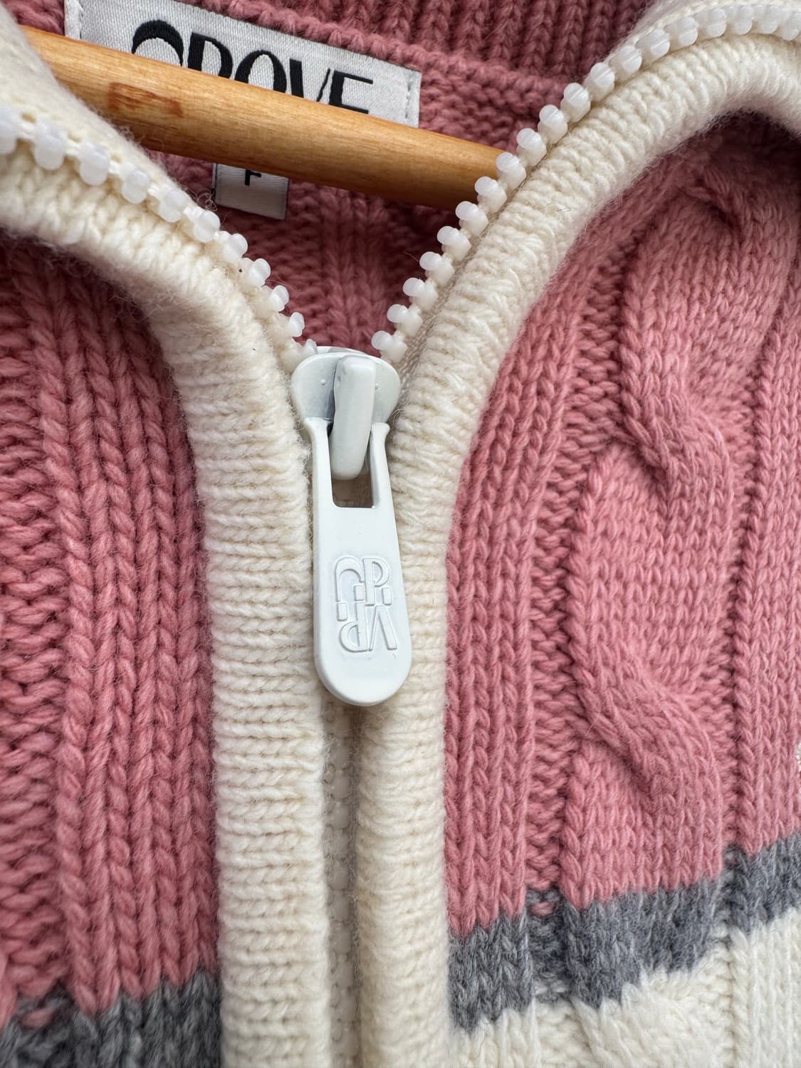 그로브 그로브스토어 제이 배색 핑크 이중지퍼 니트 집업 가디건 F 상품이미지5