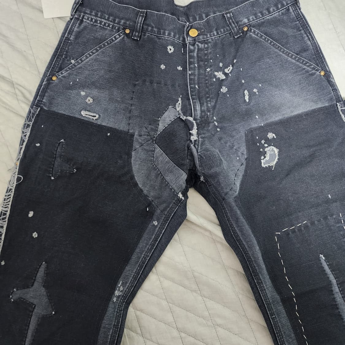 [M] 세인트미카엘 24aw 더블니 플레어 데님 블랙 상품이미지3