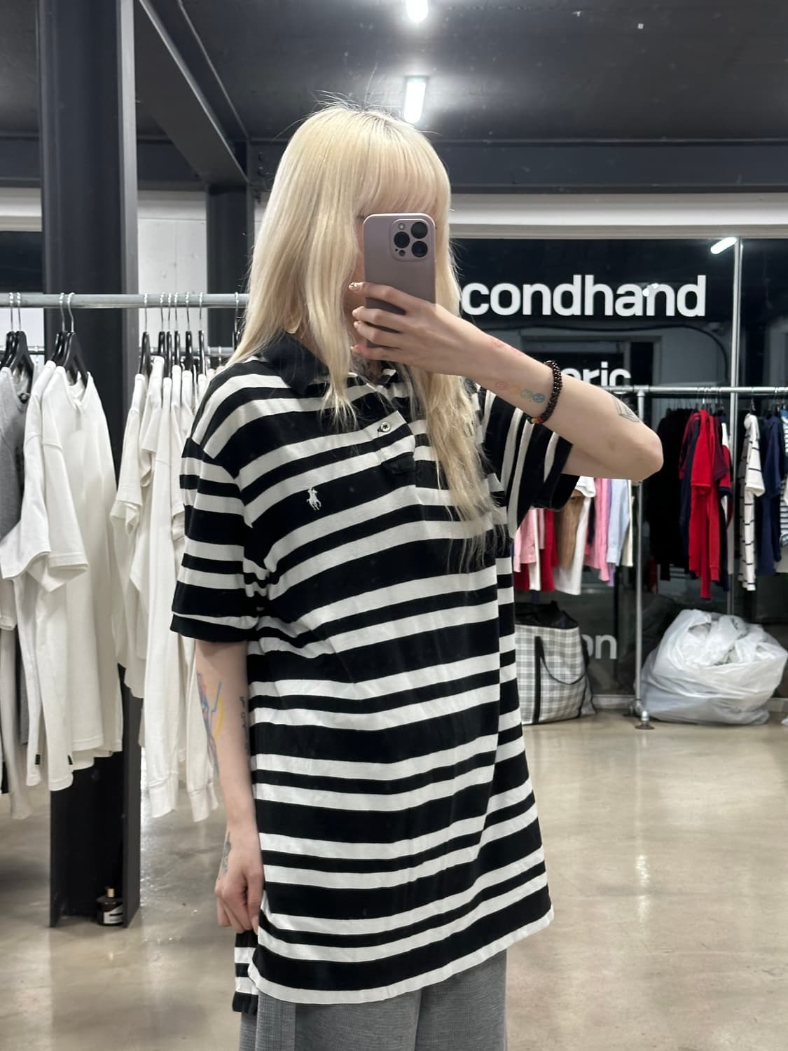 폴로 랄프로렌 검흰 pk 스트라이프 반팔 셔츠 상품이미지3