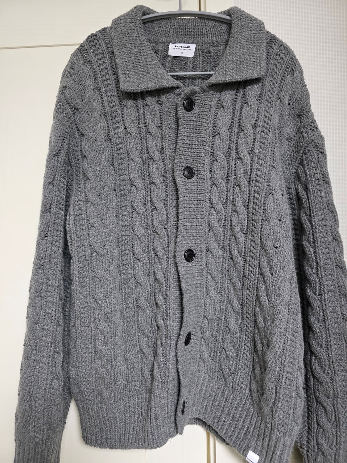 커버낫 램스울 아란 케이블 니트 카디건 그레이 M 상품이미지1