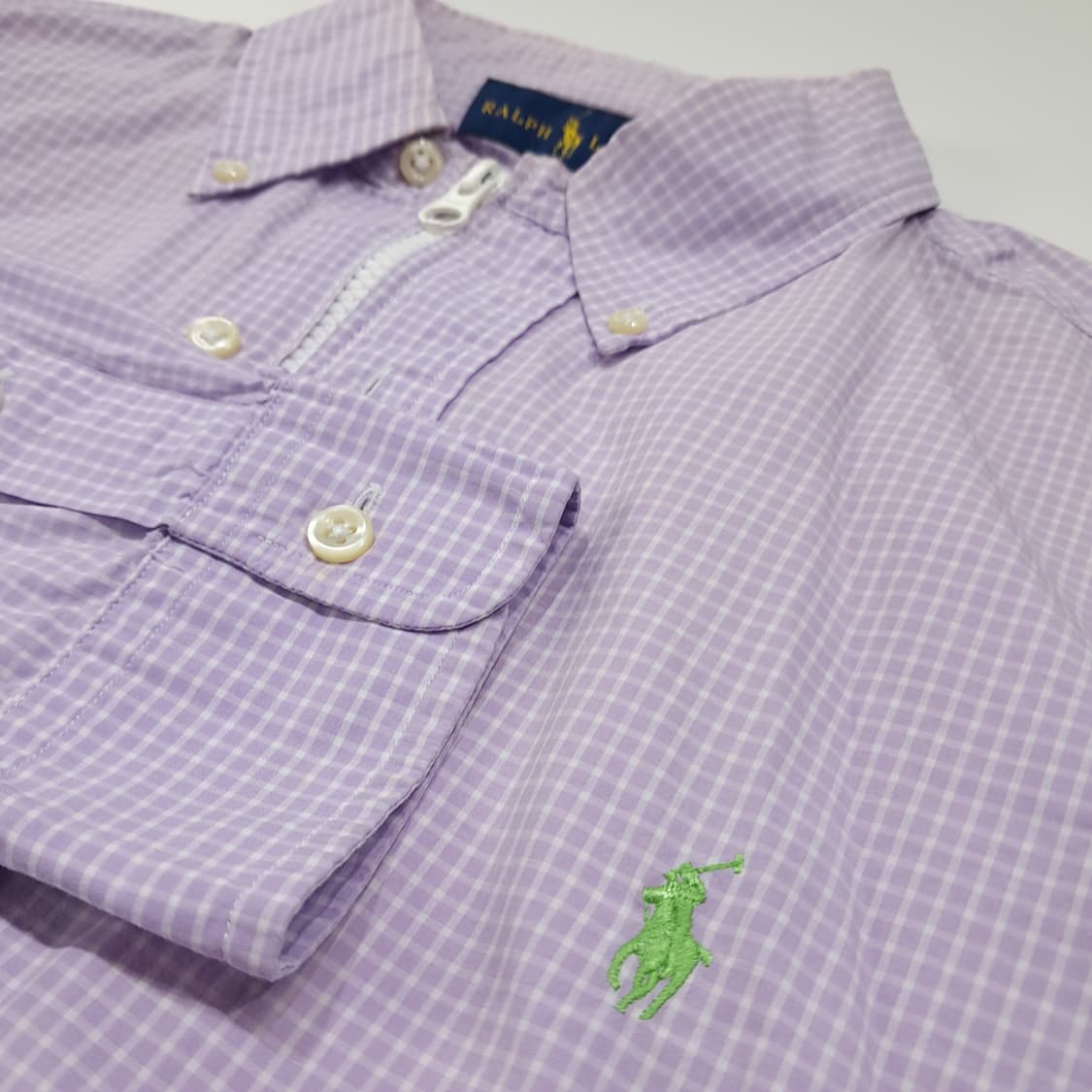 CL911 FREE 폴로 90s 퍼플 마이크로체크 리메이크 크롭 셔츠 상품이미지4