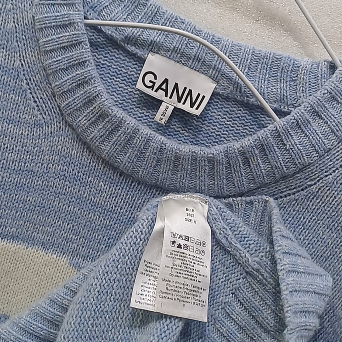 정품 가니 버터플라이 로고 울 라운드 니트 여성 S 도톰 사랑봉봉 상품이미지4