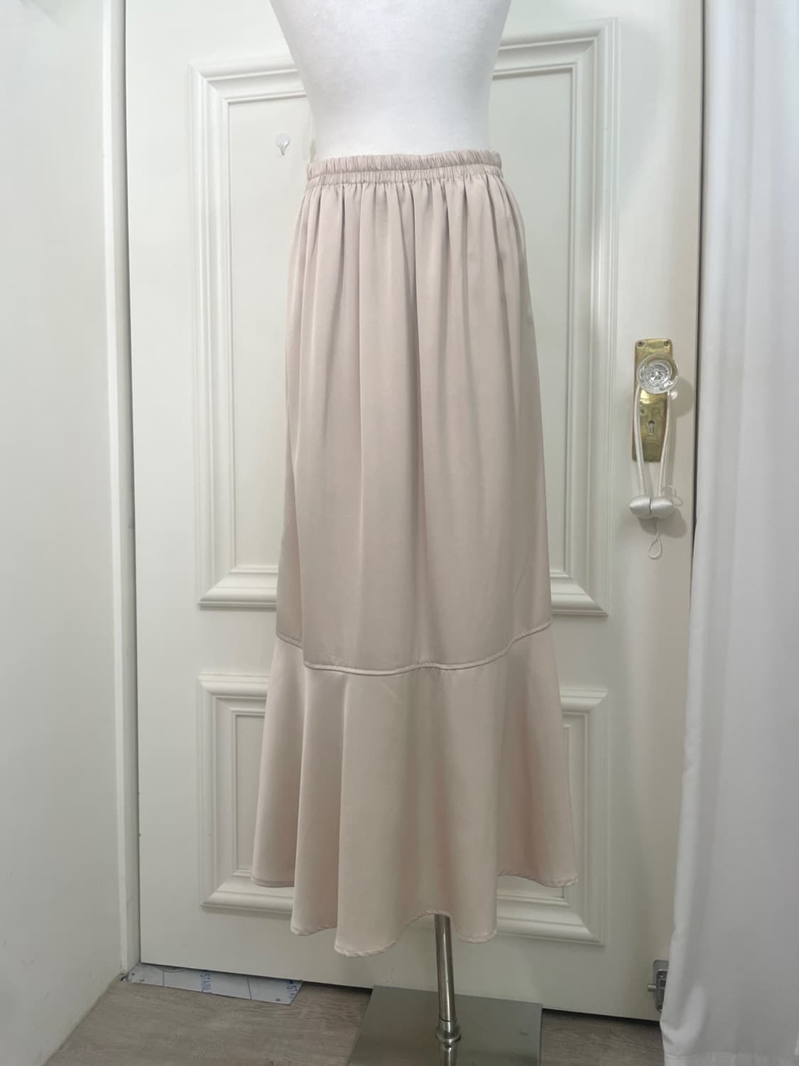 pink beige ruffle back banding long skir 상품이미지4
