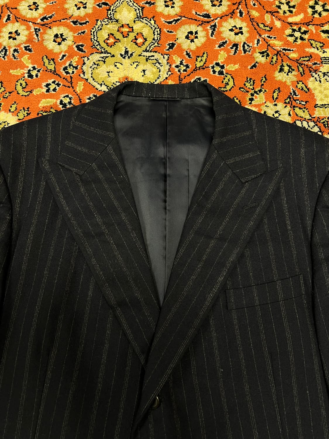 [XL] 빈티지 네이비 울 피크드 라펠 체크 블레이저 상품이미지5