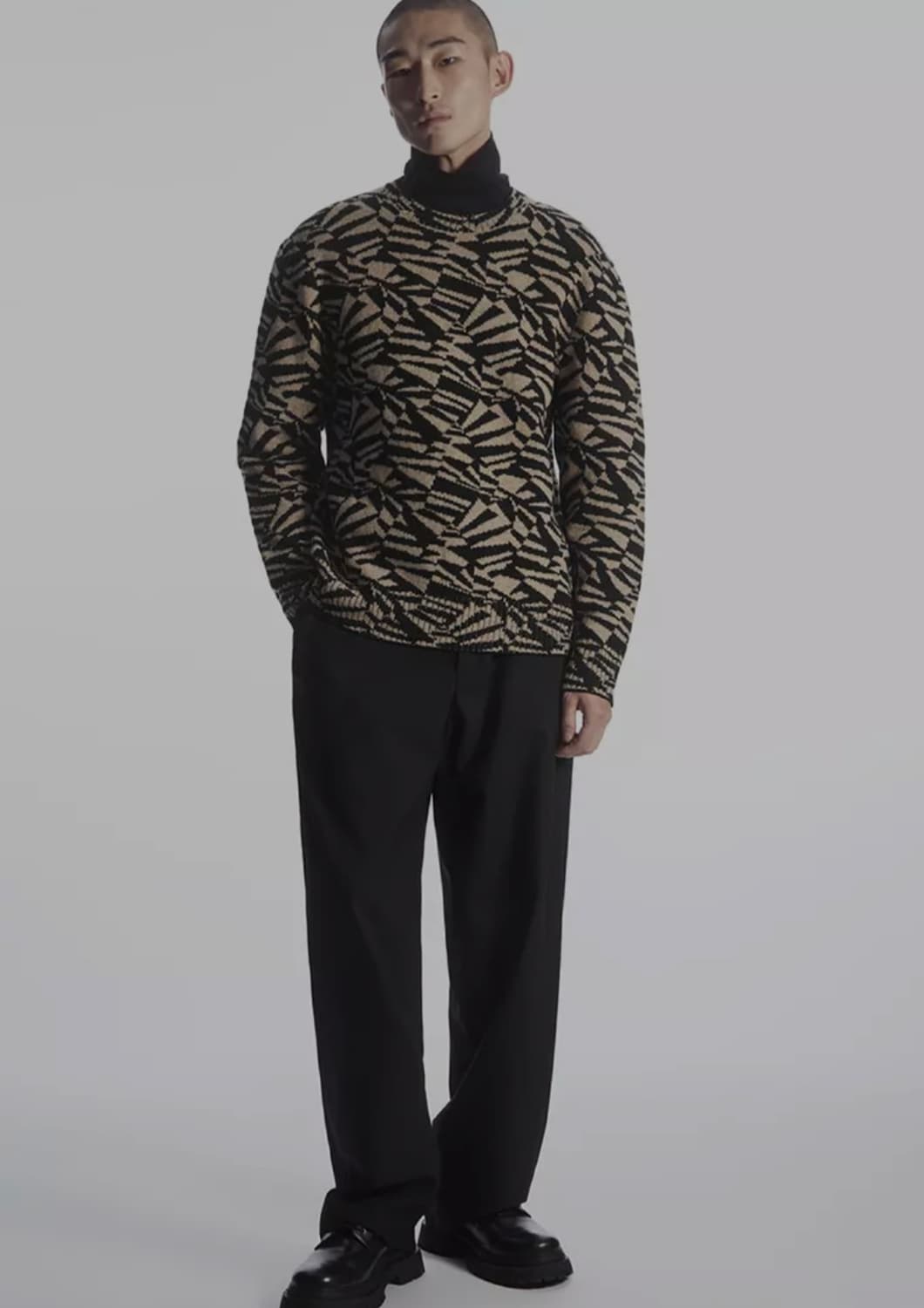 코스 COS 베이지×블랙 패턴 울100% 니트 XS 상품이미지2